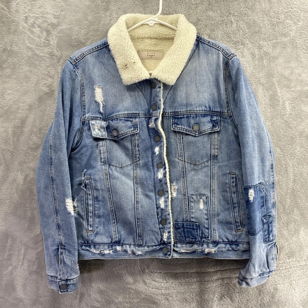 BlankNYC Sherpa Lined Denim Trucker Jacket Women's M Blue